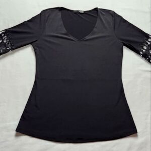 Ariella Womens Size Med Blouse‎ Bell Lace Insert Sleeve Whimsigoth Goth Witchy
